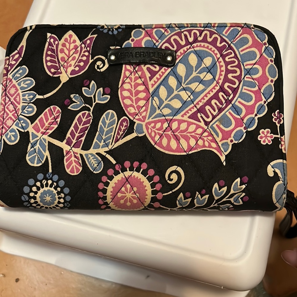 Vera Bradley Zip Around Wallet / Wristlet in Plum Petals Gently Used